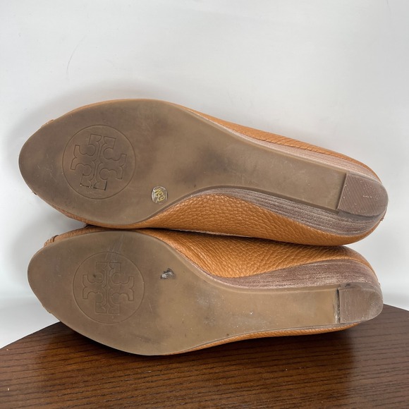 Tory Burch Shoes Women's 6.5M Brown Pebbled Leather Peep Toe Pump Wedge 11128602 - Picture 7 of 16